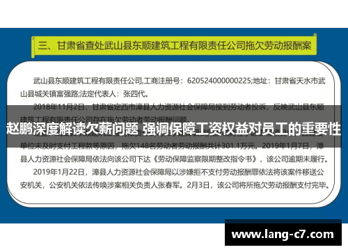 赵鹏深度解读欠薪问题 强调保障工资权益对员工的重要性