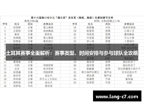 土耳其赛事全面解析：赛事类型、时间安排与参与球队全攻略