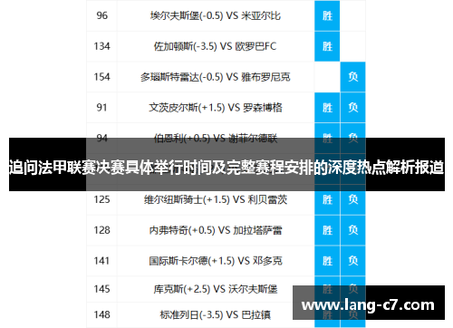 追问法甲联赛决赛具体举行时间及完整赛程安排的深度热点解析报道