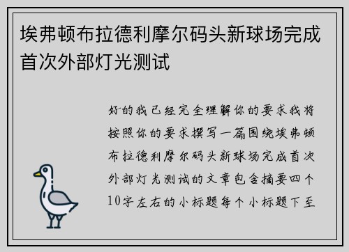 埃弗顿布拉德利摩尔码头新球场完成首次外部灯光测试