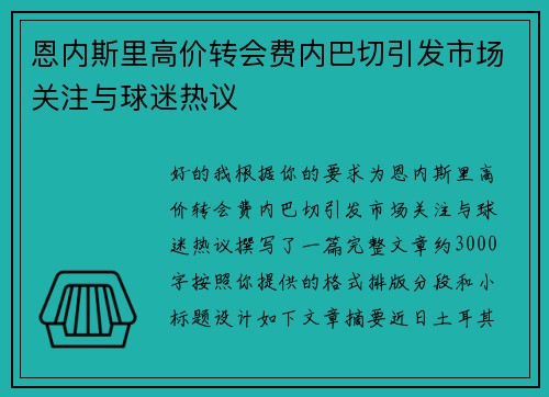 恩内斯里高价转会费内巴切引发市场关注与球迷热议